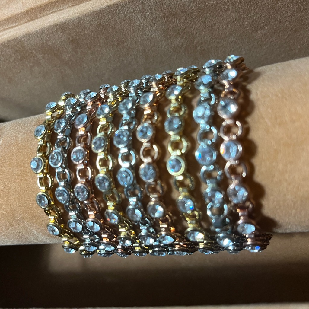 Rachel Zoe Vintage Nwt Nib Tri-Color Gold,Silver& Rose Gold Pin Tennis Bracelet